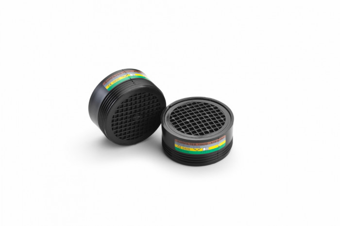 LOT DE 2 CARTOUCHES A1B1E1K1P3 (6REF430)- CONTRE LES GAZ VAPEURS ORGANIQUES, POUSSIÈRES ET FUMÉES TOXIQUES FINES